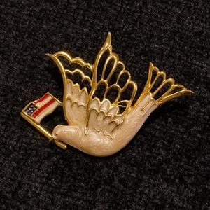Enamel Dove with American Flag Brooch